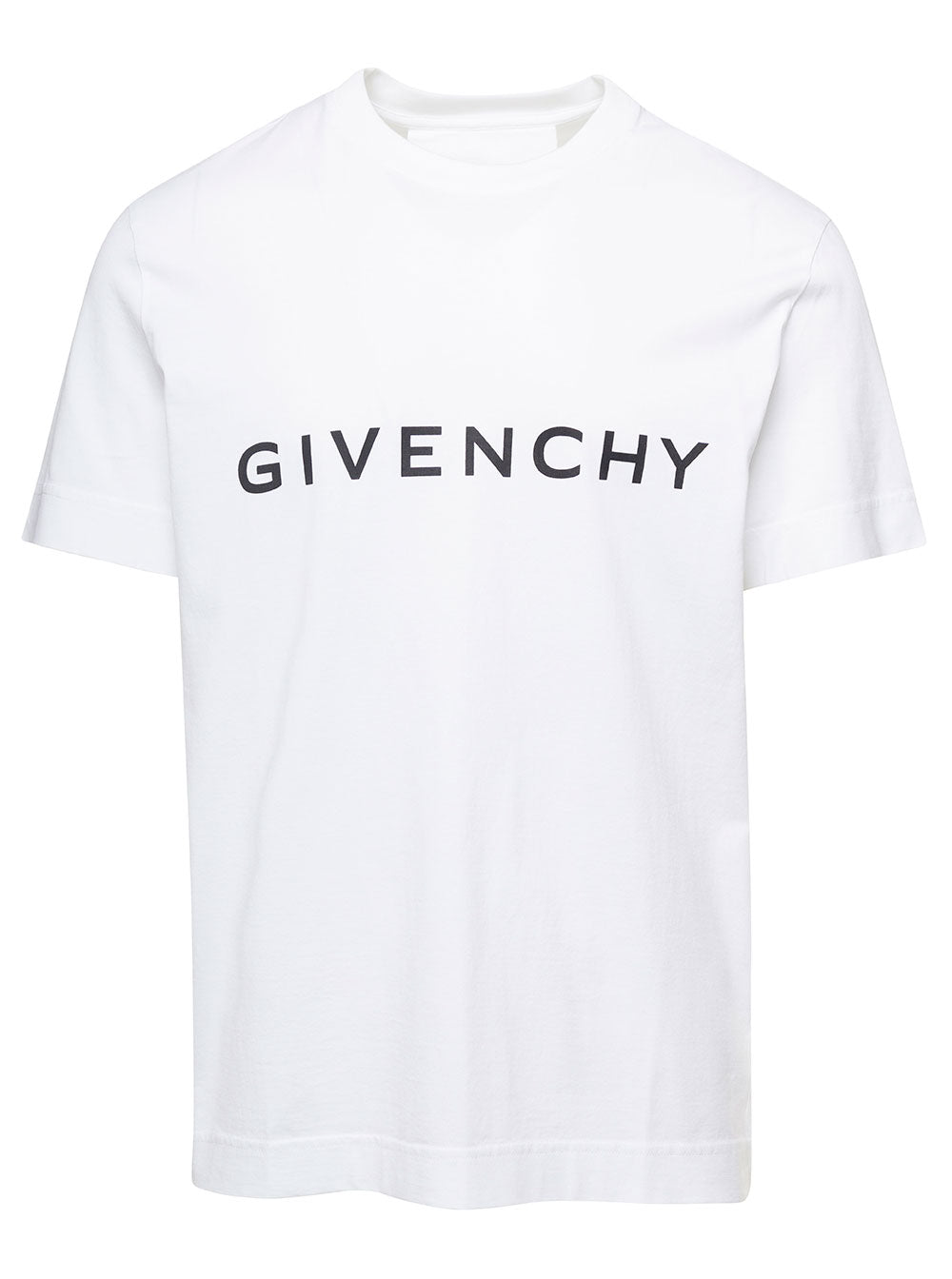 White Crewneck T-Shirt With Front Logo Lettering Print Cotton Man Tshirts And Polo Shirts