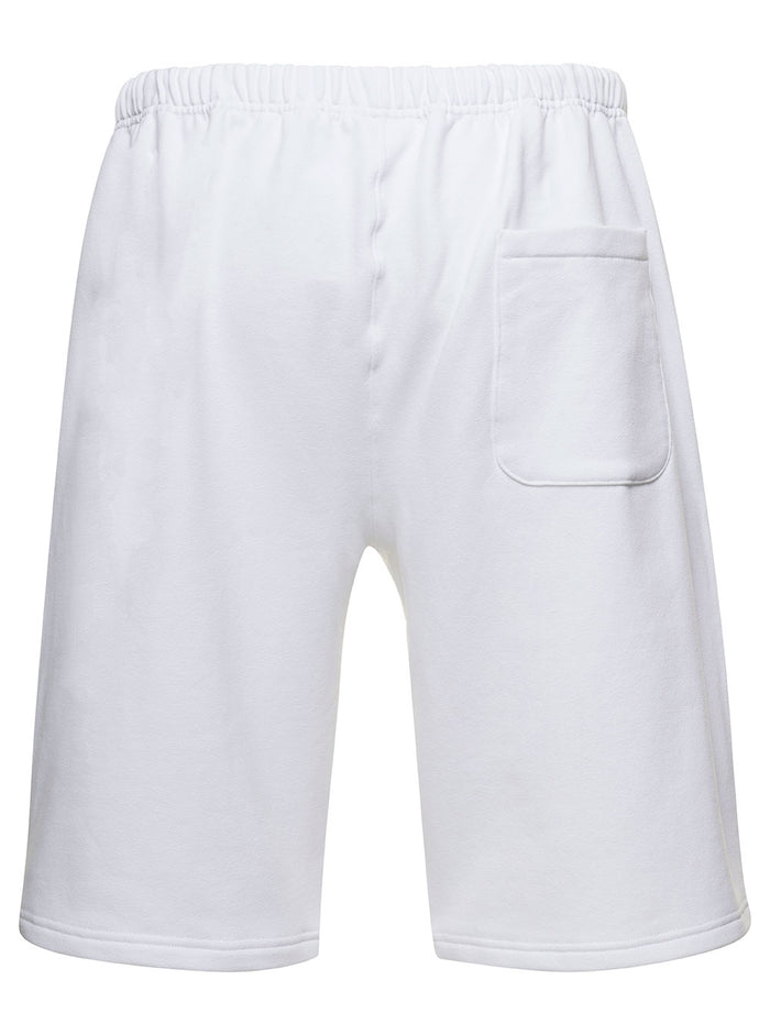 White Bermuda Shorts With Logo Patch Cotton Man Elastan And
