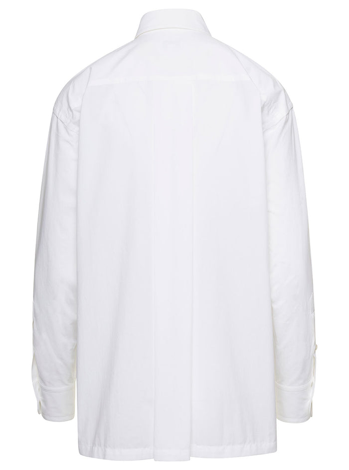 White Shirt With Patch Pocket And Boke Flower Logo On The Chest Woman Cotton Blouses
