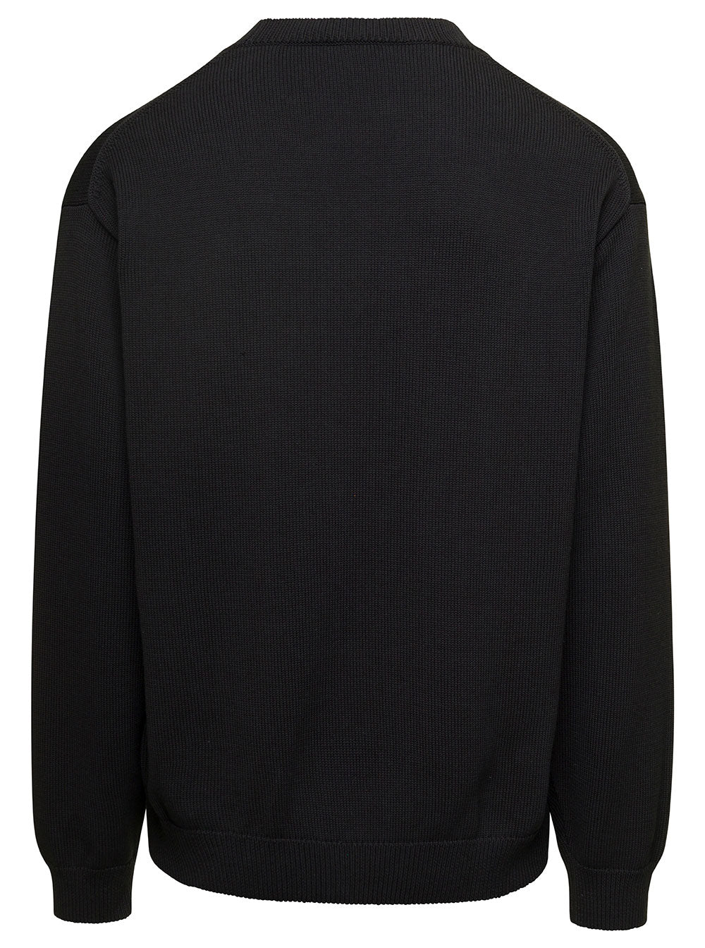 Black Crewneck Jumper With Logo And Boke Flower On The Chest Cotton Man Jersey