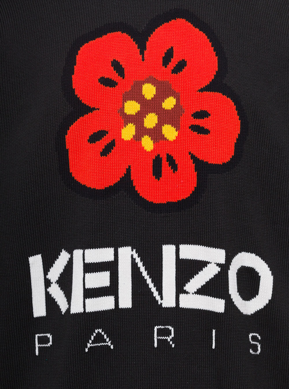 Black Crewneck Jumper With Logo And Boke Flower On The Chest Cotton Man Jersey