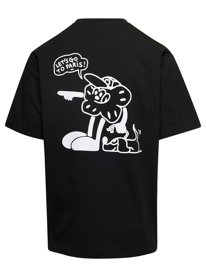 Black Crew Neck T-Shirt With Graphic Print On The Chest And Back Cotton Man Tshirts Polo Shirts