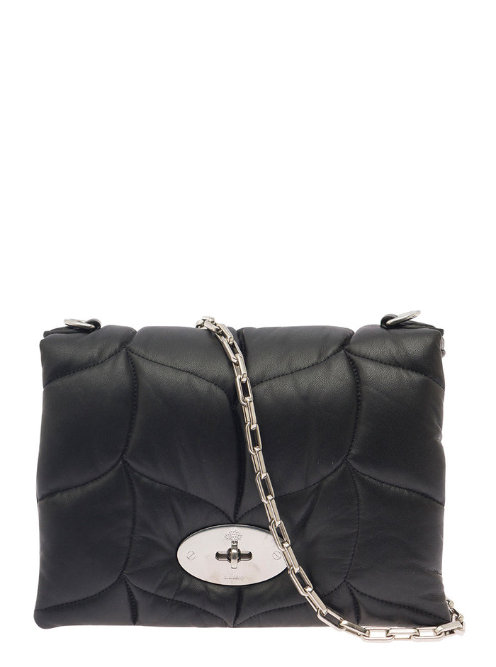 Little Softie Black Cross-Body Bag With Twist Lock Closure Quilted And Padded Leather Woman Sheep Crossbody