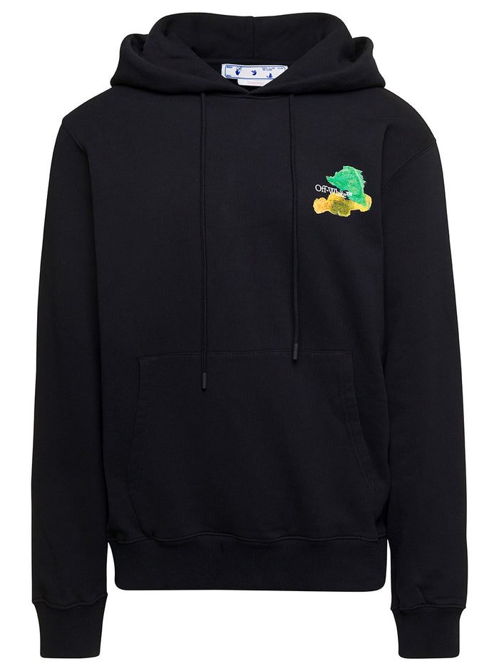 Black Hoodie With Brush Arrow Motif At The Back Cotton Man Sweatshirts