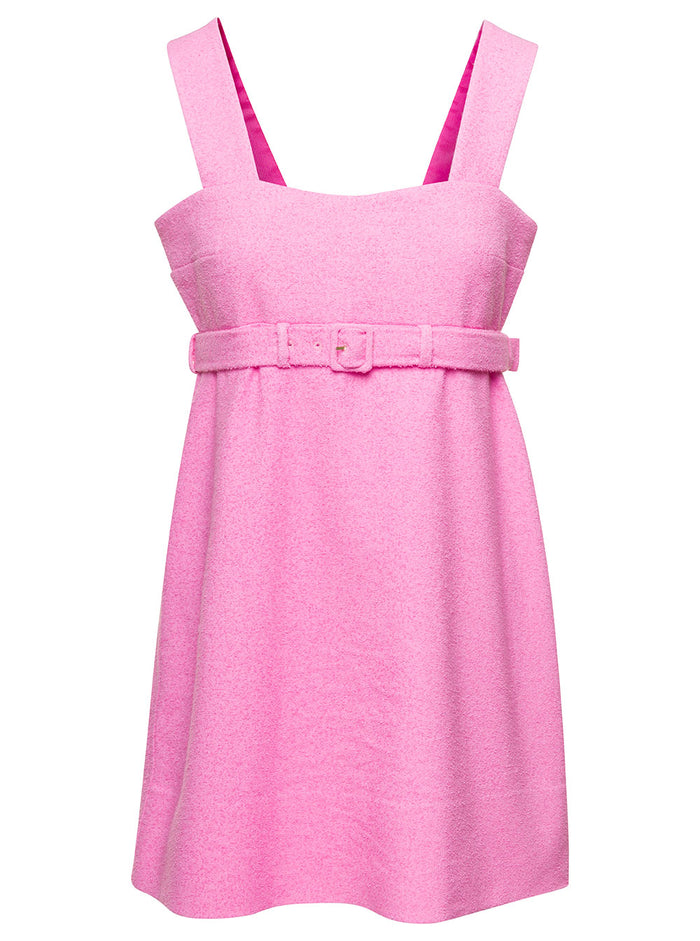 Pink Corsage Belted Minidress Cotton Blend Woman Dress
