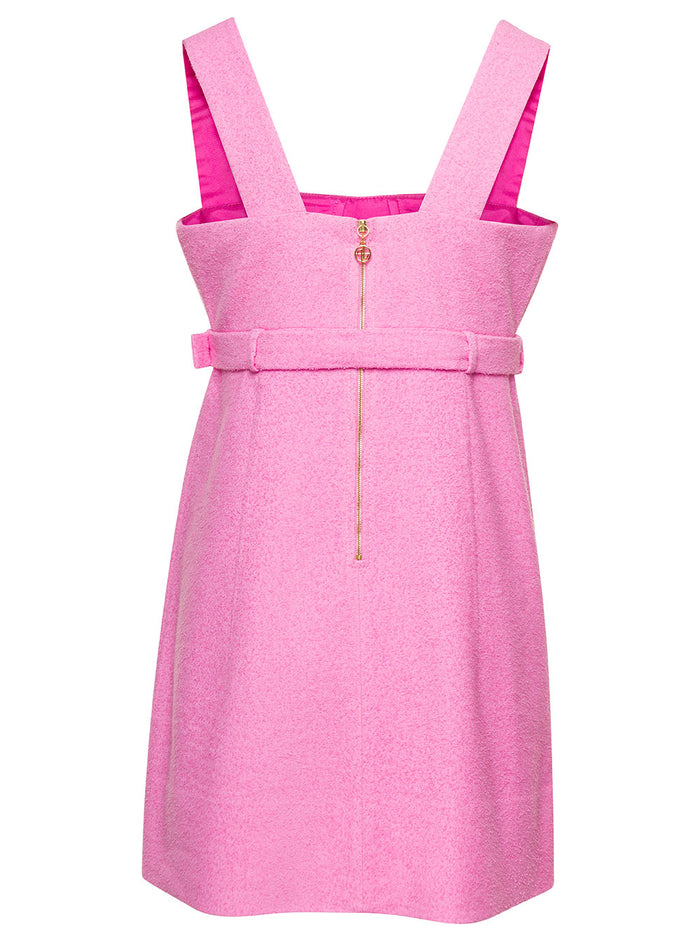 Pink Corsage Belted Minidress Cotton Blend Woman Dress