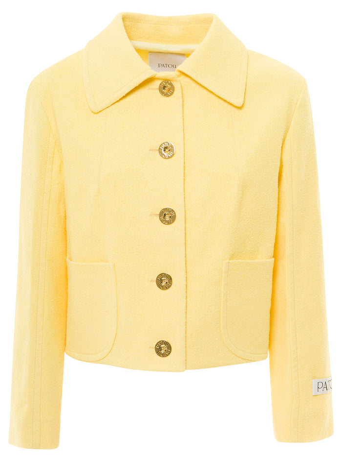 Yellow Jacket With Branded Buttons Cotton Blend Tweed Woman Blazers
