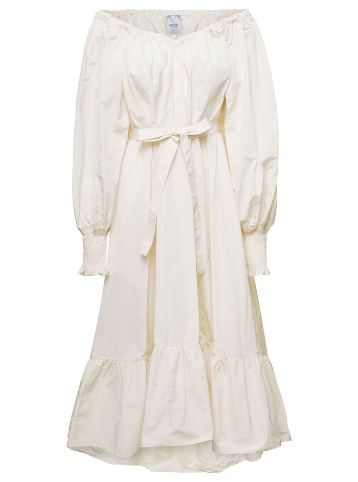 White Tiered Maxi-Dress Polyester Woman