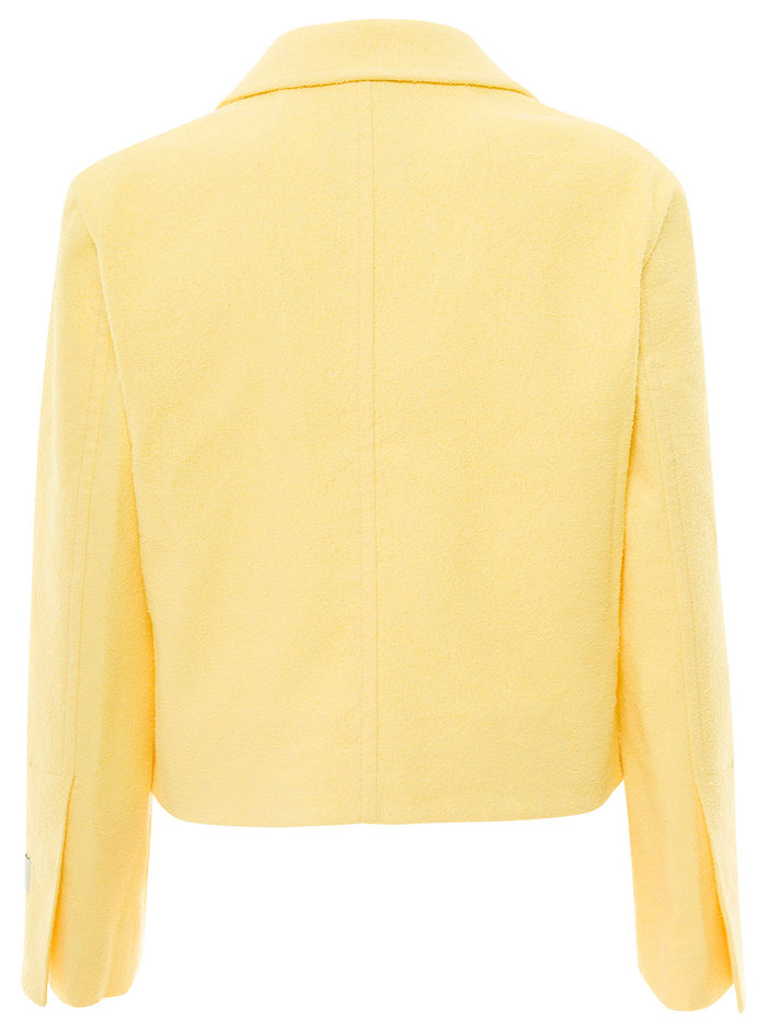 Yellow Jacket With Branded Buttons Cotton Blend Tweed Woman Blazers