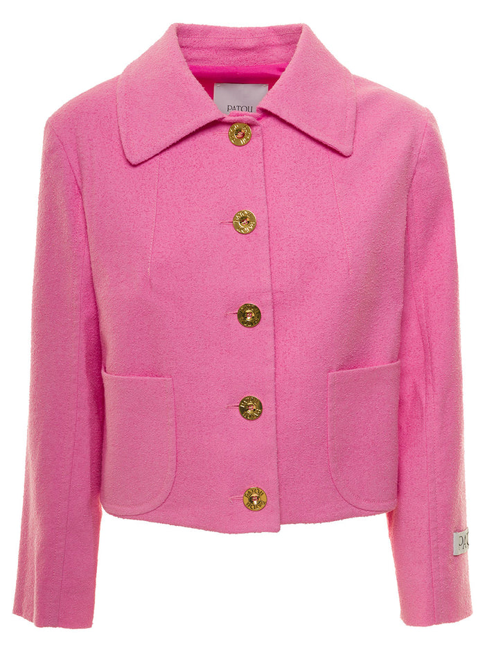 Pink Jacket With Branded Buttons Cotton Blend Tweed Woman Blazers