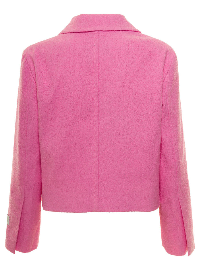 Pink Jacket With Branded Buttons Cotton Blend Tweed Woman Blazers