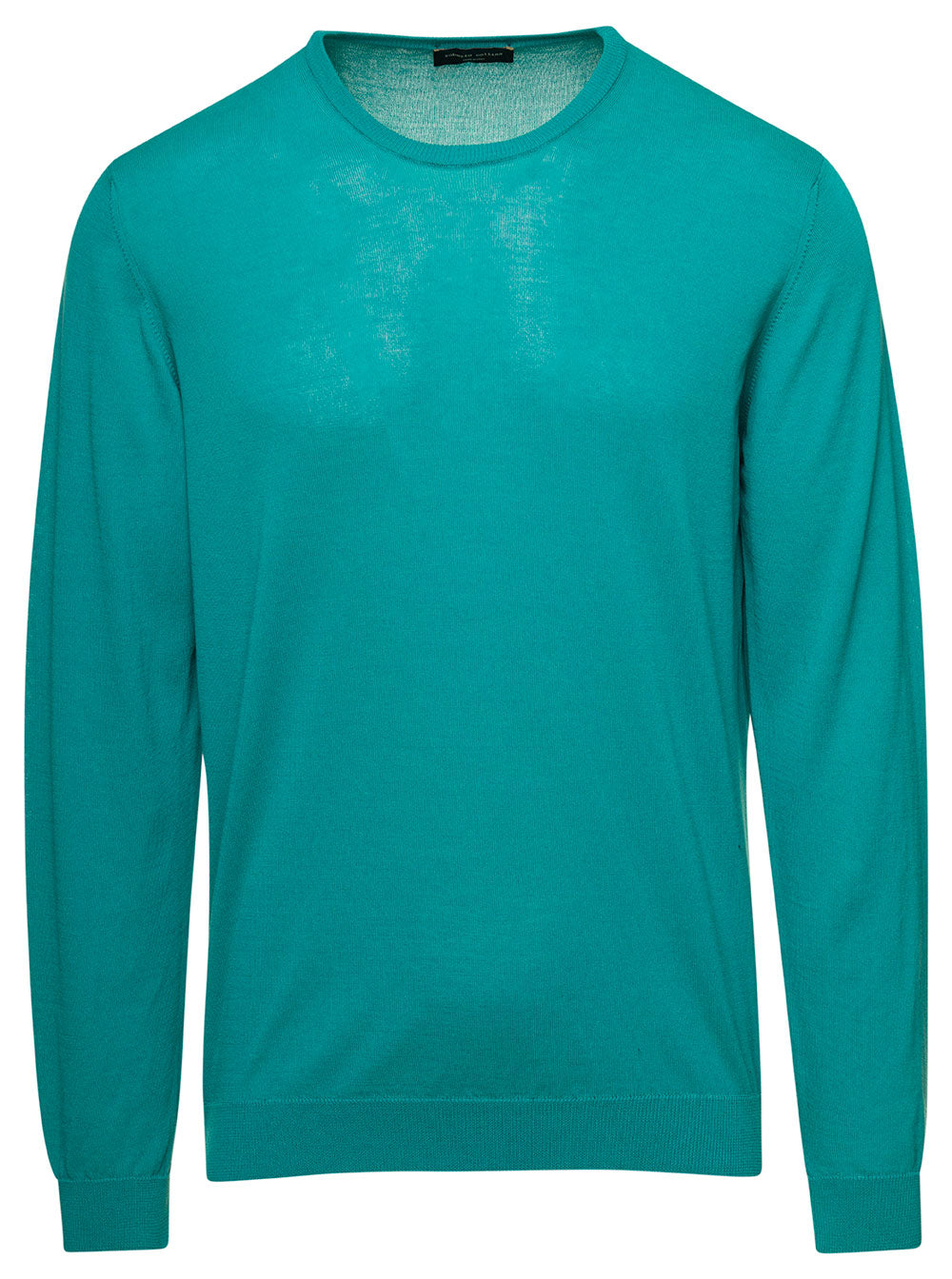 Green Crewneck Long-Sleeve Jumper Cotton Man Jersey