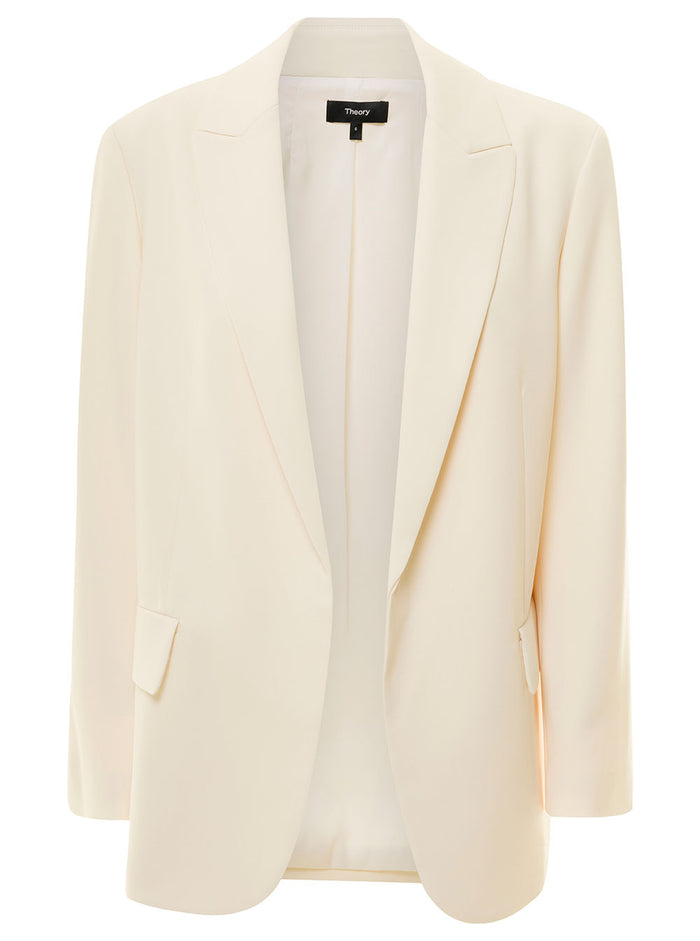 White Open Jacket With Flap Pockets Triacetate Blend Woman Polyester Blazers