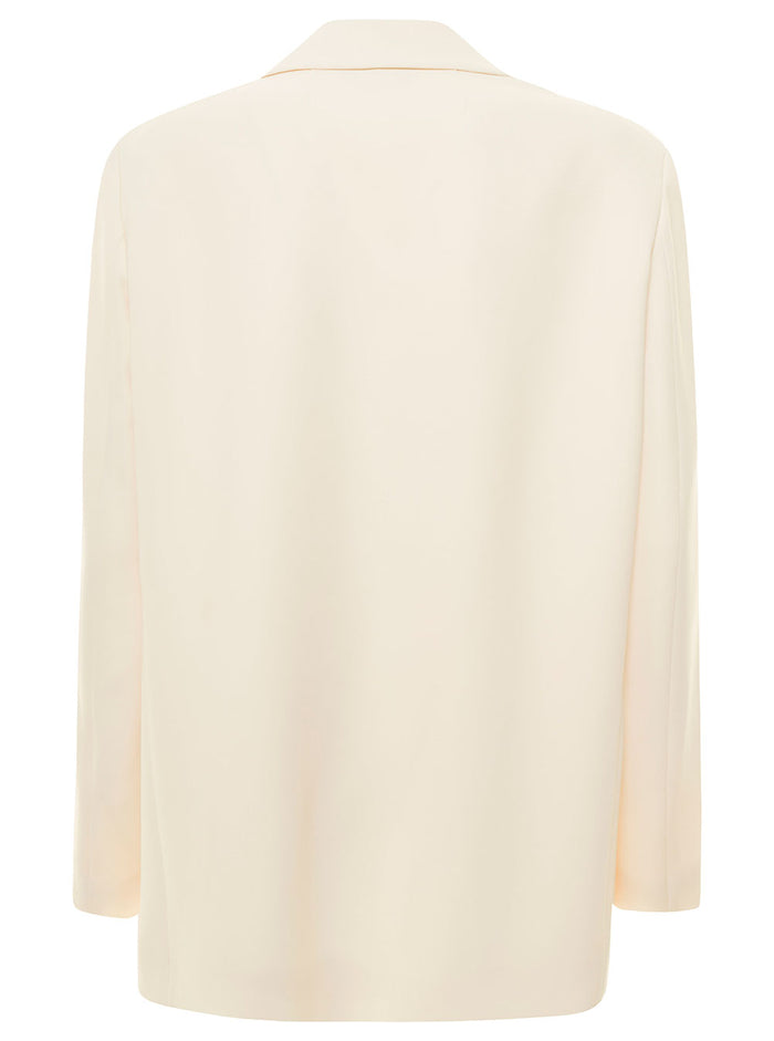 White Open Jacket With Flap Pockets Triacetate Blend Woman Polyester Blazers