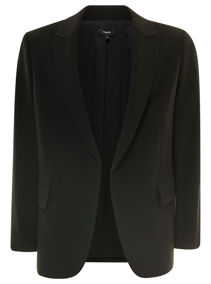 Black Open Jacket With Flap Pockets Triacetate Blend Woman Polyester Blazers