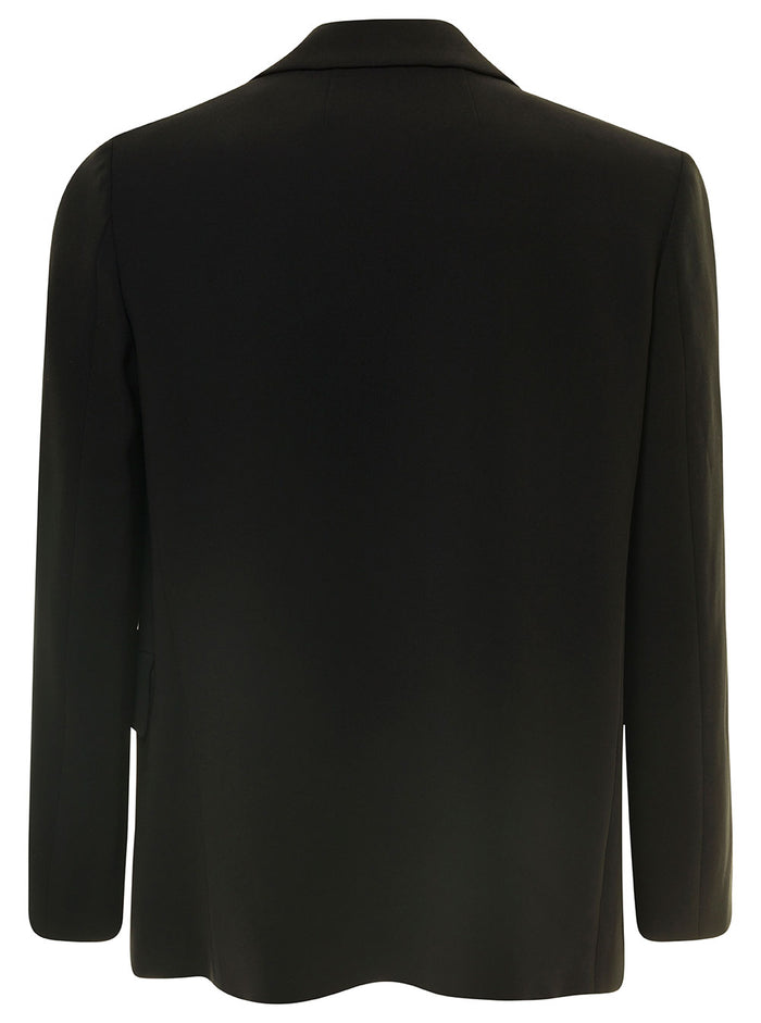 Black Open Jacket With Flap Pockets Triacetate Blend Woman Polyester Blazers