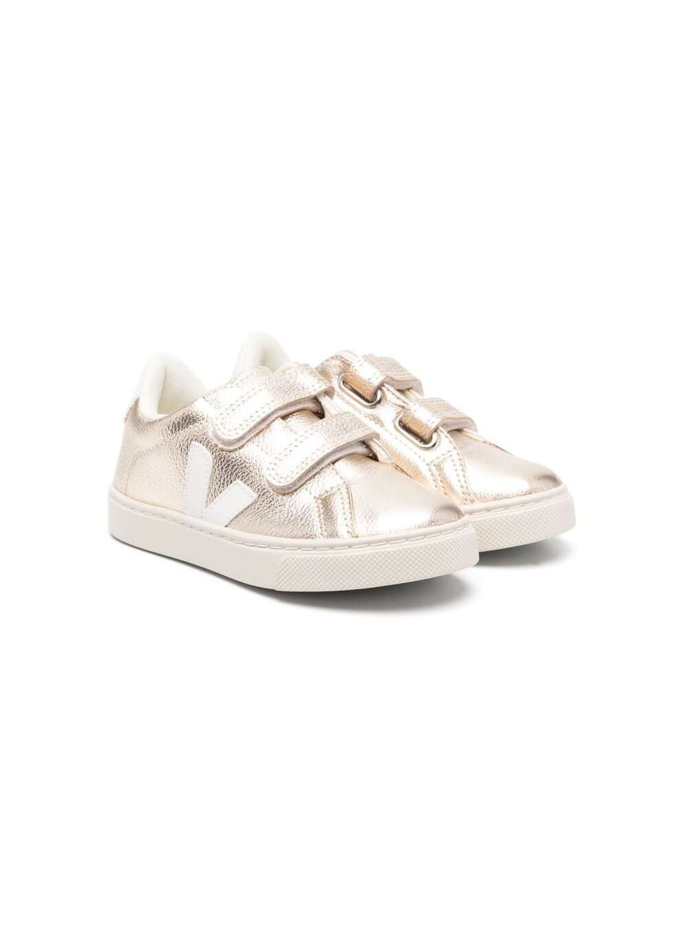 White Sneakers With Touch Strap Gold-Tone Leather Girl Metallic Chromefree