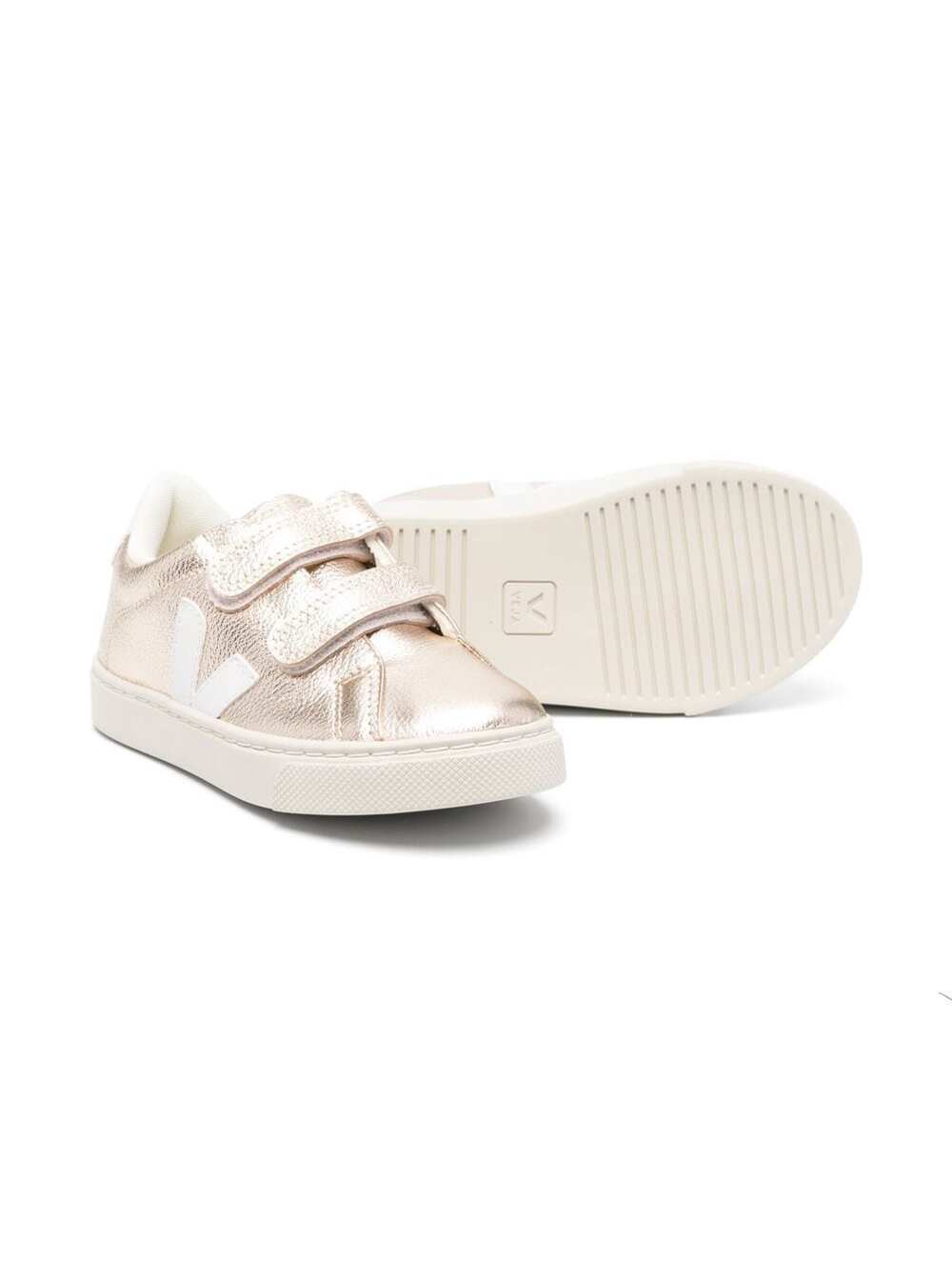 White Sneakers With Touch Strap Gold-Tone Leather Girl Metallic Chromefree