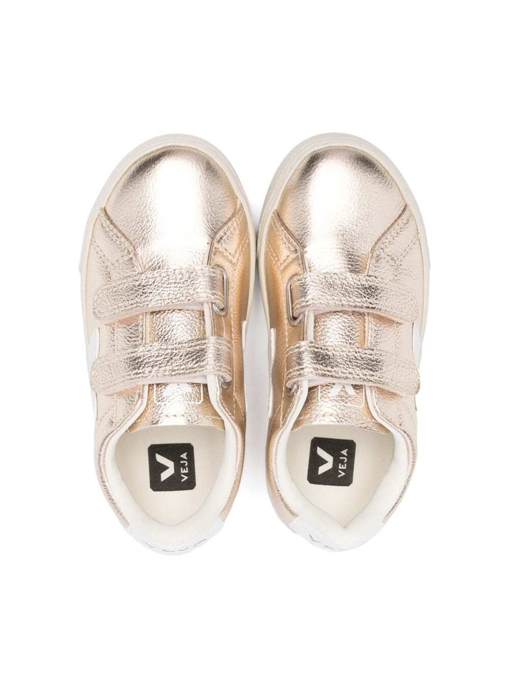 White Sneakers With Touch Strap Gold-Tone Leather Girl Metallic Chromefree