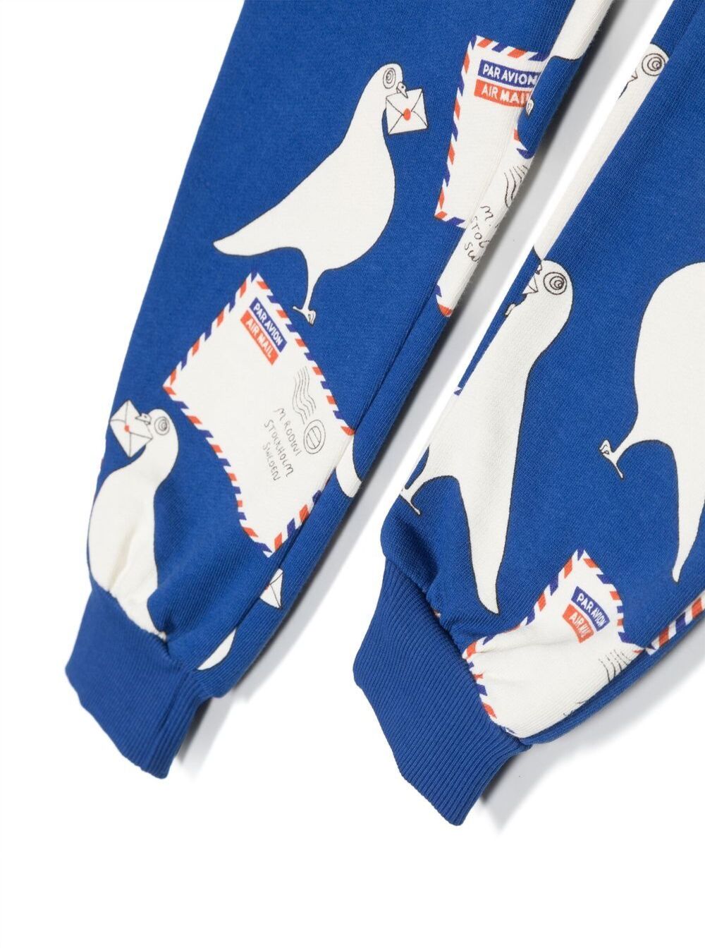 Blue Sweatpants With Drawsrting And All-Over Pigeons Print Cotton Boy Blu Organic Trousers
