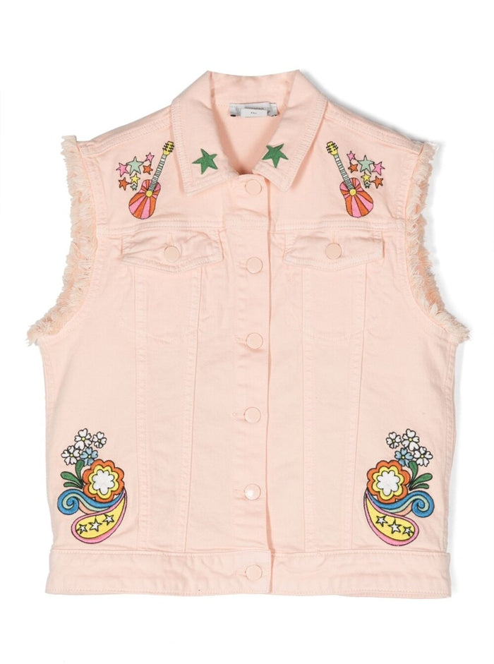 Pink Vest With Graphic Print Stretch Cotton Girl Elastane Blazers