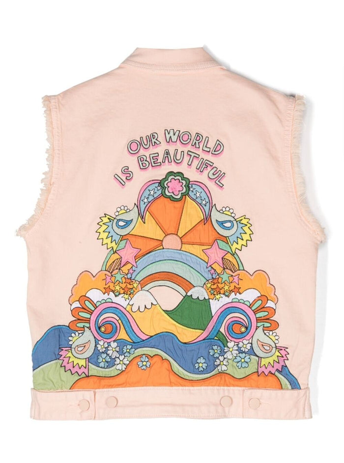 Pink Vest With Graphic Print Stretch Cotton Girl Elastane Blazers
