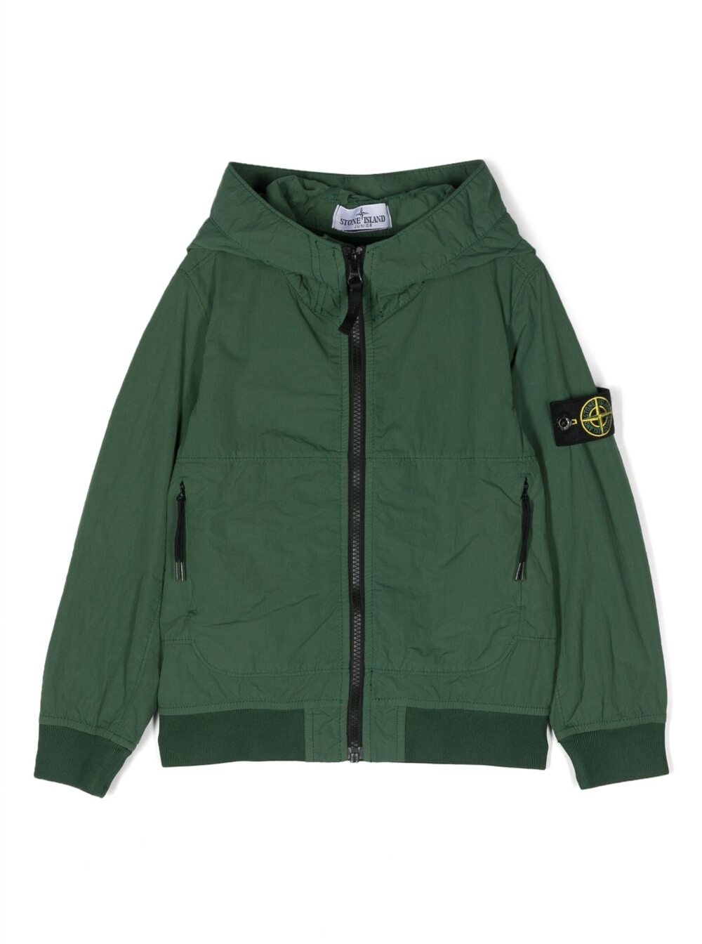 Hooded Rain Jacket Green Technical Fabric Boy Polyammide Cotton