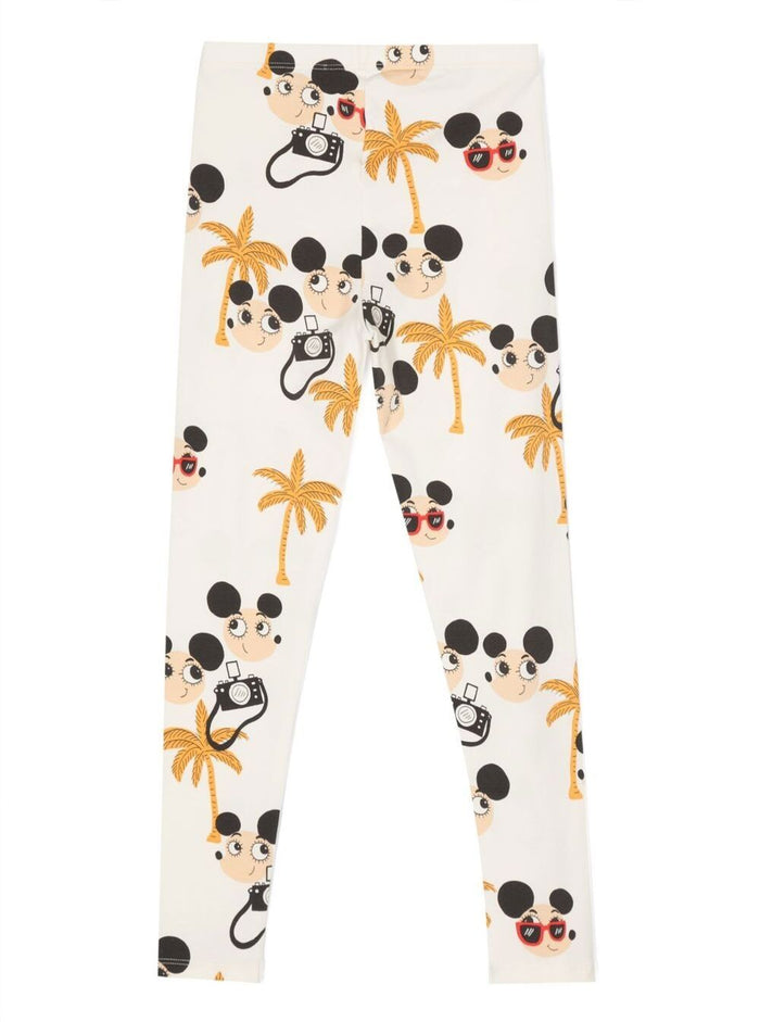 White Leggings With Mice And Palms Print Cotton Girl Organic Elastane Trousers