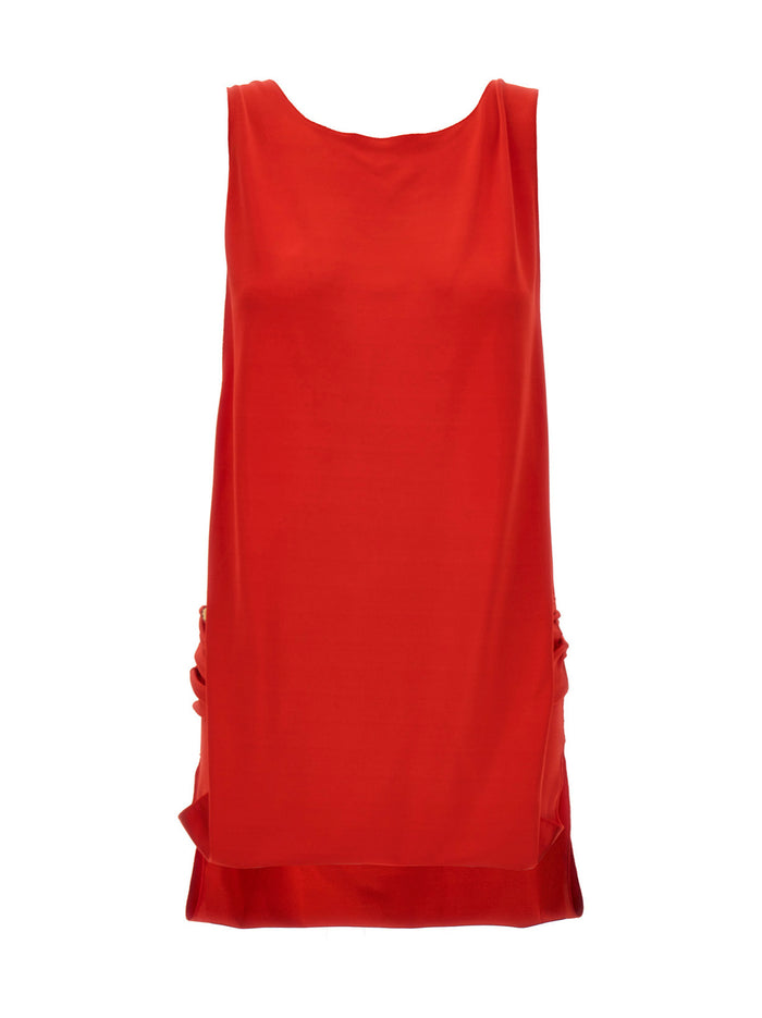 Dress With Side Slits Red Viscose Elastane