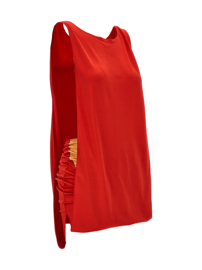 Dress With Side Slits Red Viscose Elastane