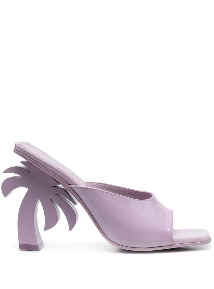 Palm Tree Purple Mules With Tree-Shaped Heel Leather Woman Violet Calf Heels