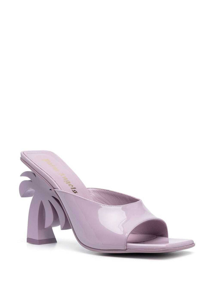 Palm Tree Purple Mules With Tree-Shaped Heel Leather Woman Violet Calf Heels