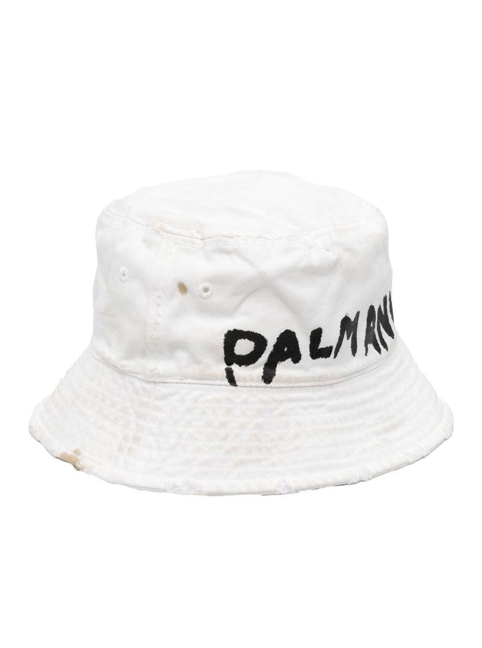 Bucket Hat With Printed Logo White Cotton Woman And Gloves
