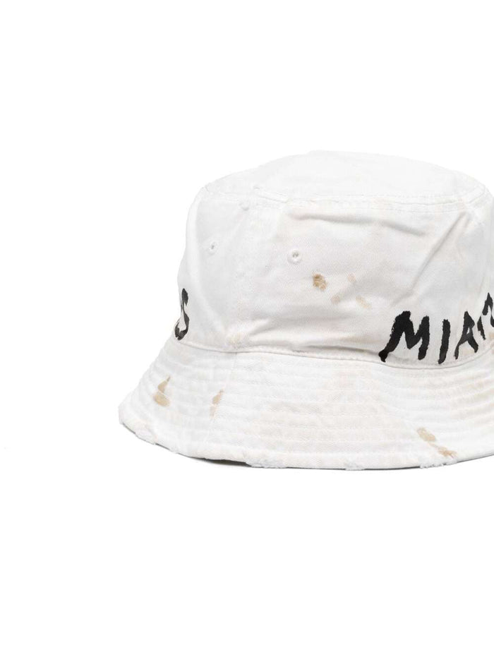 Bucket Hat With Printed Logo White Cotton Woman And Gloves