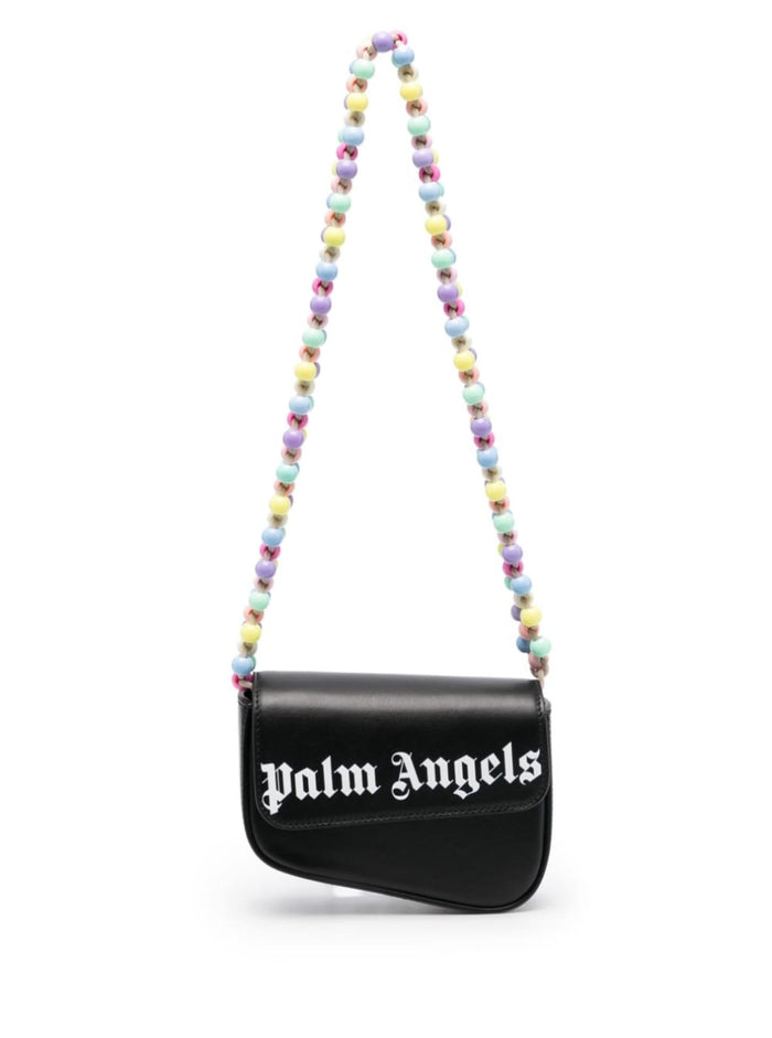 Mini Crash Beads Embellished Shoulder Bag Black Leather Woman Crossbody