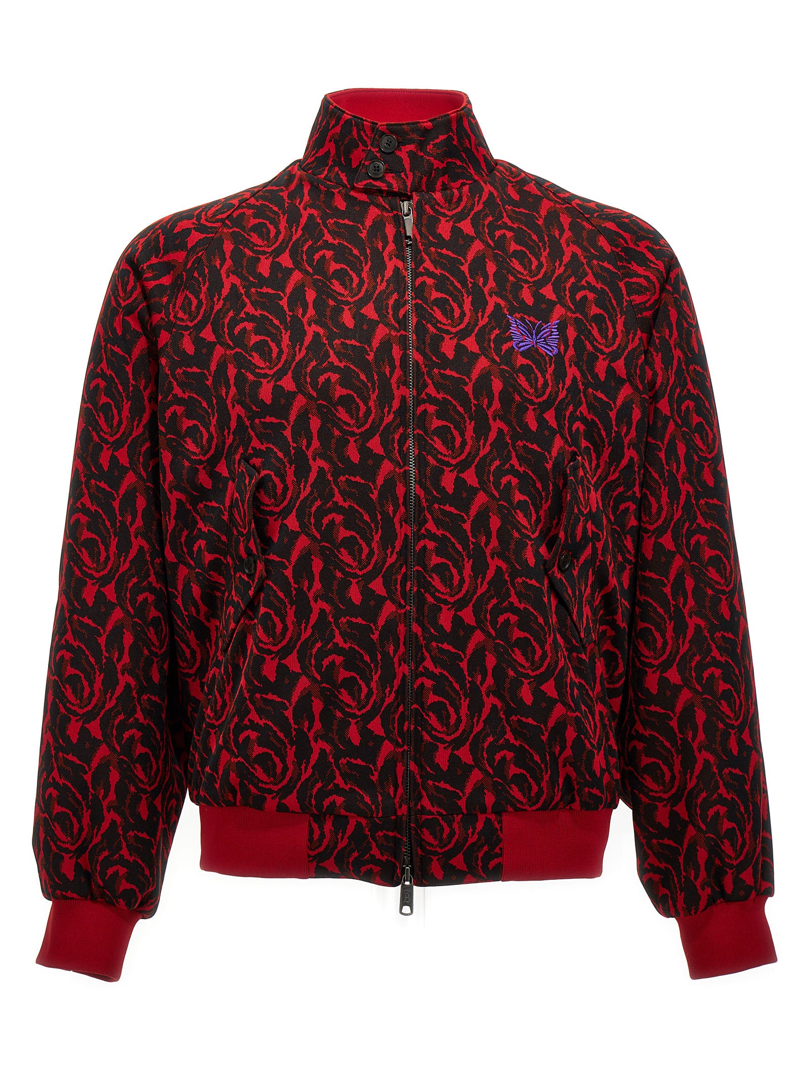 Jacquard needles bomber jacket Red Polyester Down Jacket, Parka, Casual