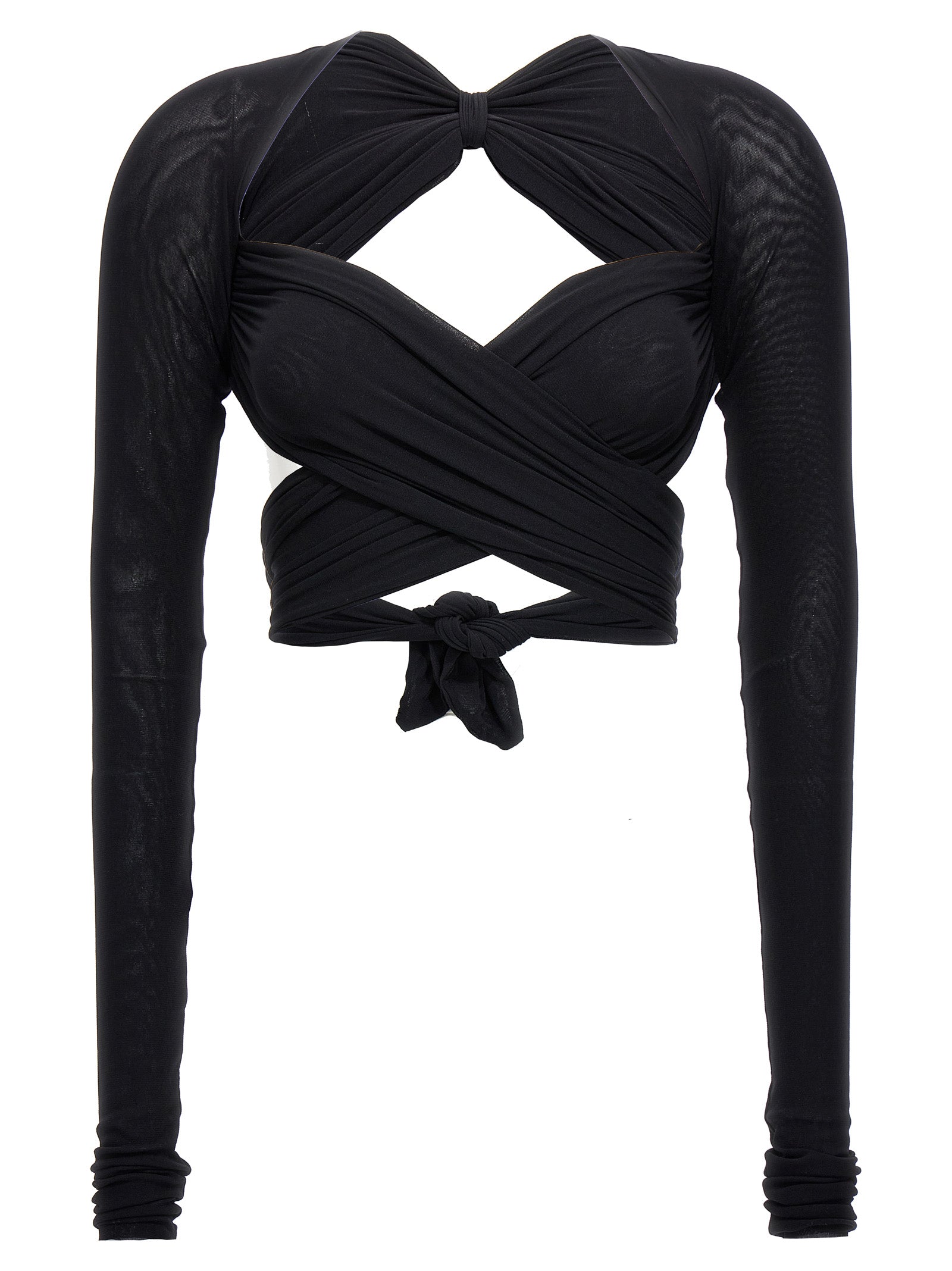 Cropped Tulle Top Black Polyamide Tops