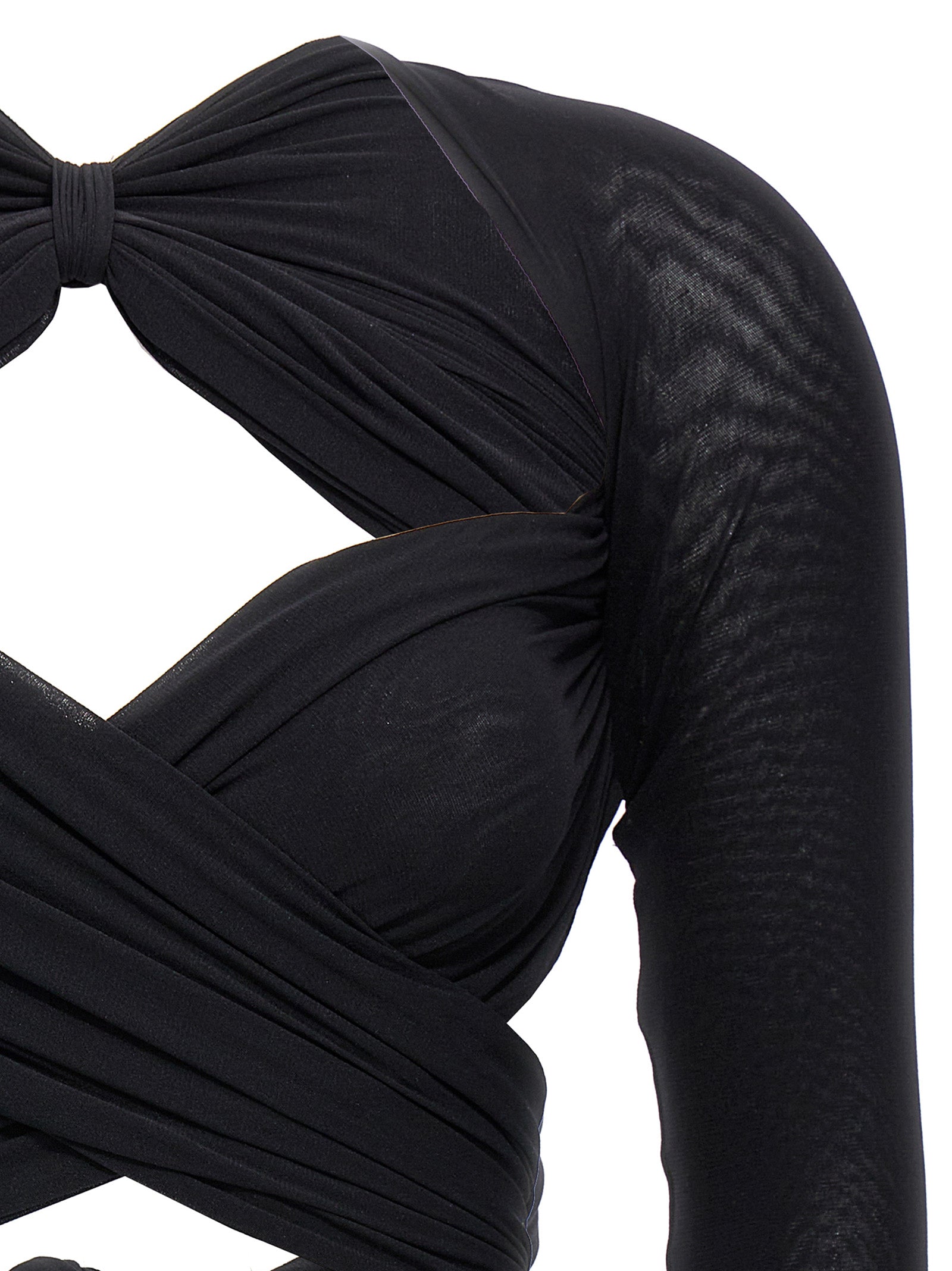 Cropped Tulle Top Black Polyamide Tops