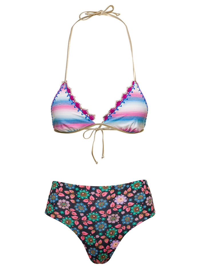 Doris Multicolor Reversible Two-Piece Swimsuit With Graphic Print Woman Polyamide Elastan Beachwear