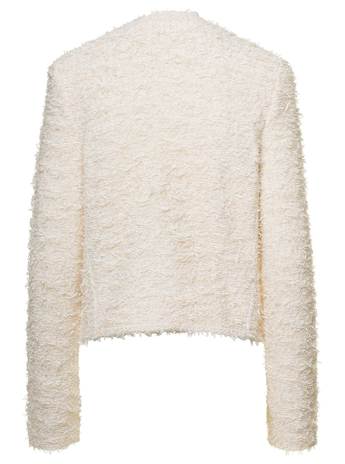 White Tweed Blazer With Golden Buttons Cotton Blend Woman Blazers
