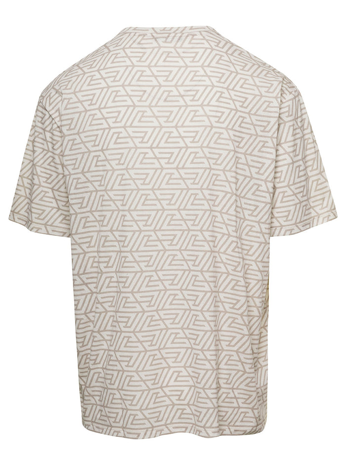 Whitet-Shirt With Monogram Logo Print All-Over Cotton Man Beige Tshirts And Polo Shirts