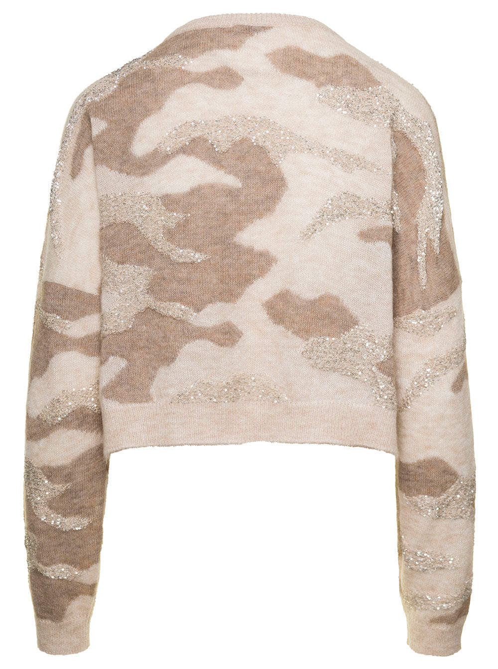 Beige Camouflage Intarsia Jumper With Sequins Mohair Blend Woman Jersey