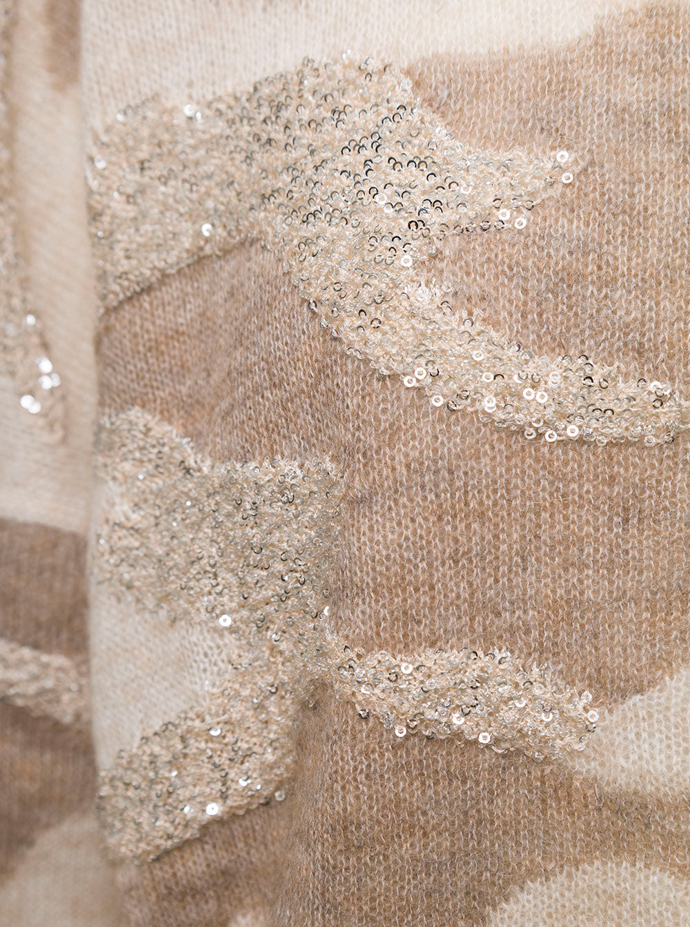 Beige Camouflage Intarsia Jumper With Sequins Mohair Blend Woman Jersey