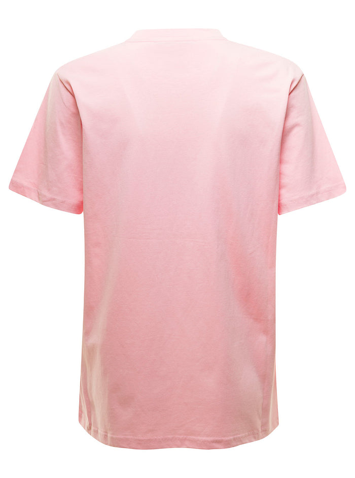 Pink Crewneck T-Shirt With Logo And Armadillo Print Cotton Woman Organic Tshirts Polo Shirts