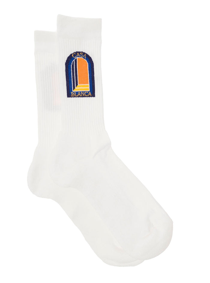 Black Ribbed Socks With Intarsia Arche De Nuit Cotton Blend Man White Polyamide Spandex Underwear