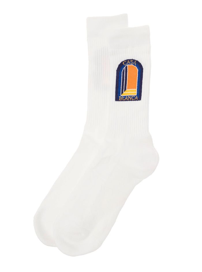 Black Ribbed Socks With Intarsia Arche De Nuit Cotton Blend Man White Polyamide Spandex Underwear