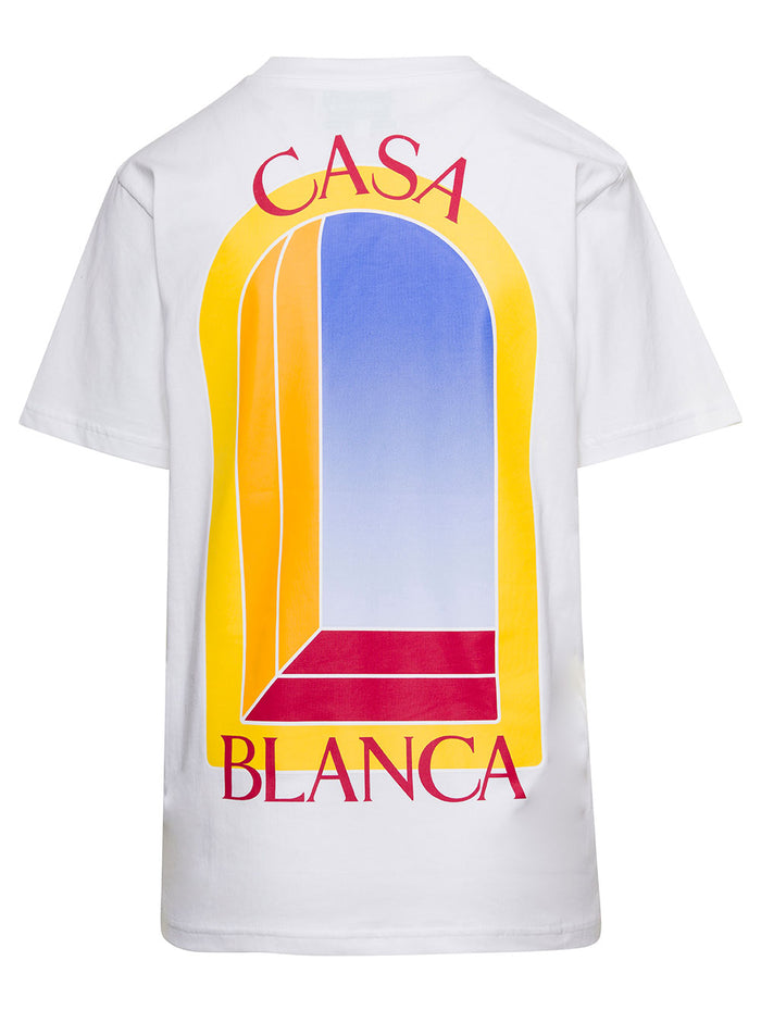 White Crewneck T-Shirt With Larche De Jour Print Cotton Woman Organic Tshirts And Polo Shirts