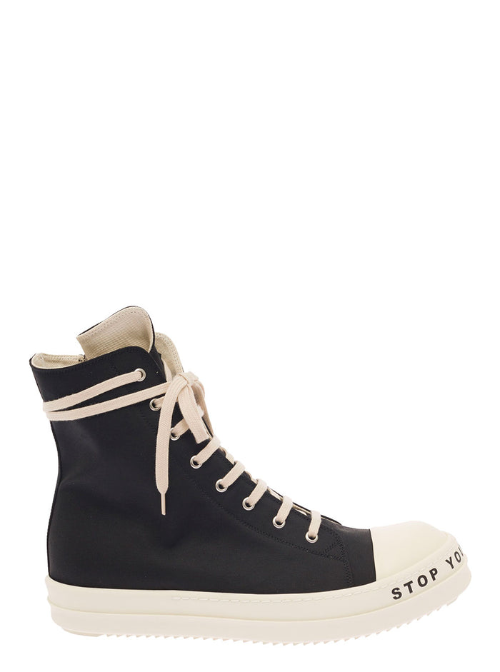 Sneaker Scritta Suola Alta Black Nylon Cotton