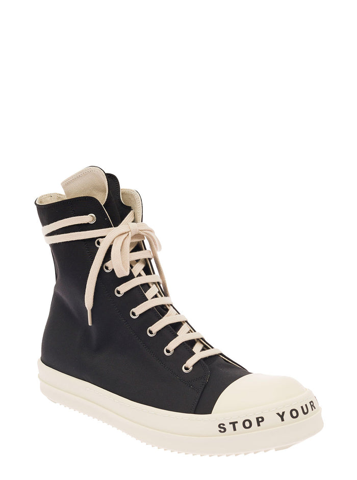Sneaker Scritta Suola Alta Black Nylon Cotton