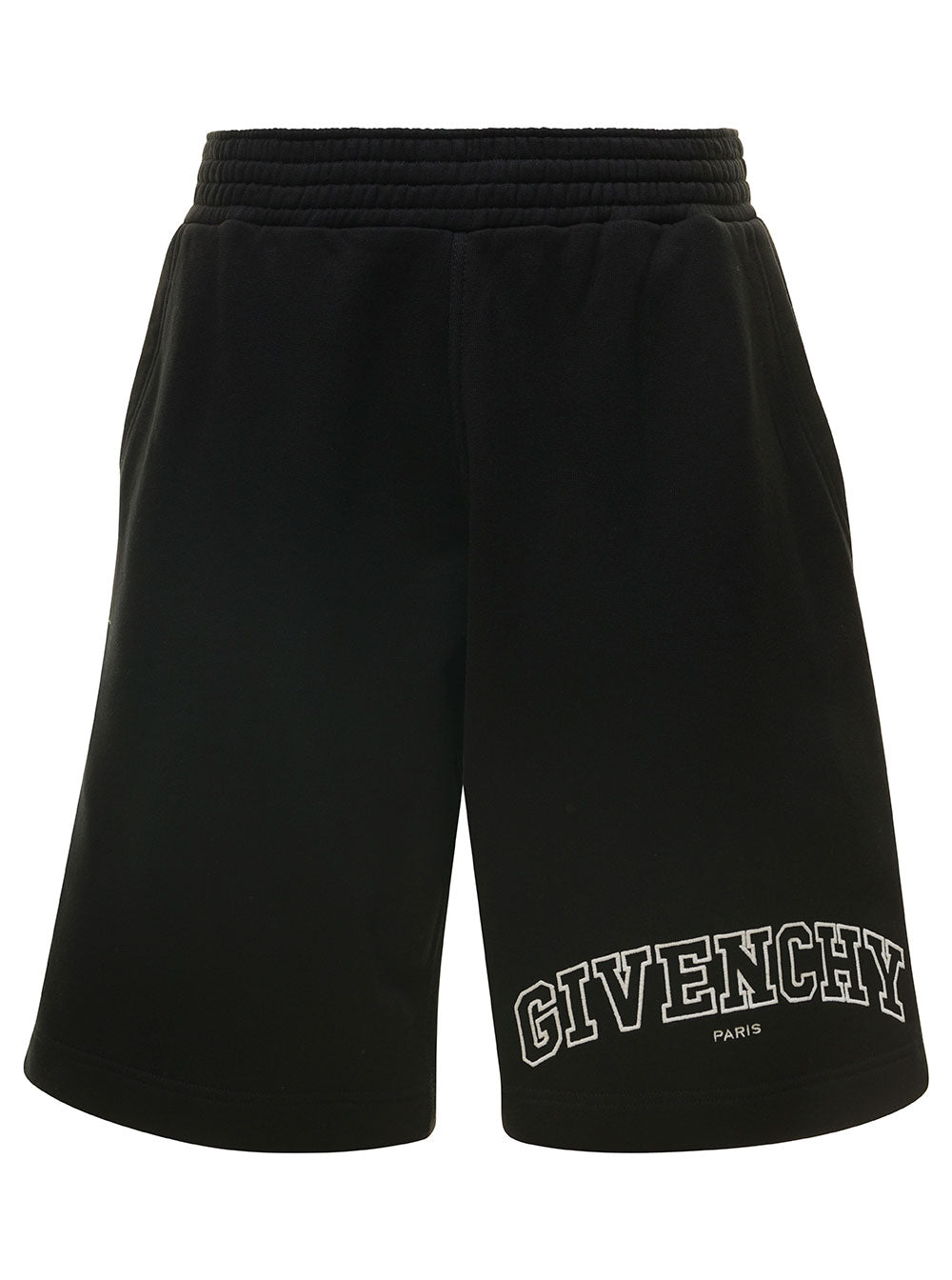 Black Shorts With Logo On The Leg Cotton Man And Bermuda
